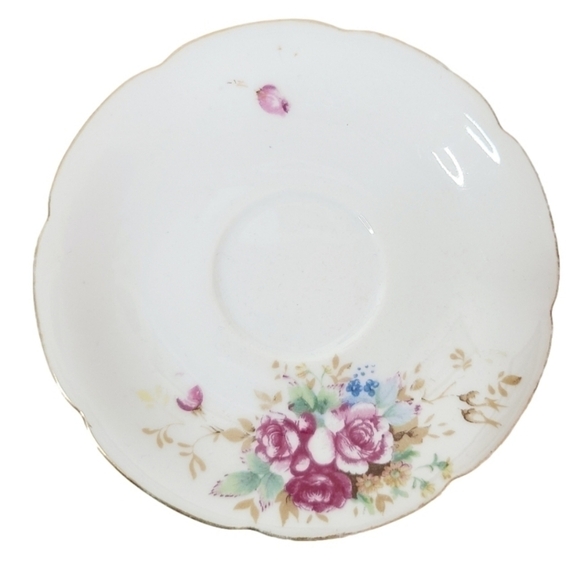 Set of 4 Vtg Antique Occupied Japan Tea Saucers Pink Roses - Picture 1 of 5